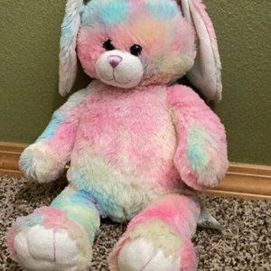 Build-A-Bear Rainbow Tie-Dye Watercolor Bunny No Swing Tag 2012 Good Condition